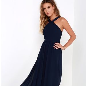 Lulu’s Air of Romance Navy Blue Maxi Dress